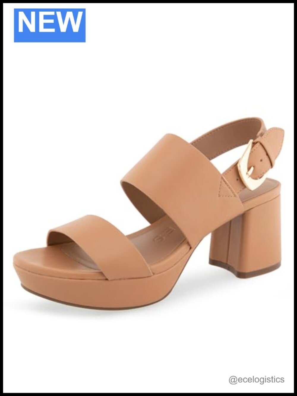 Women's Platform Sandal with Block Heel, Faux Leather, Cushioned Insole, Open